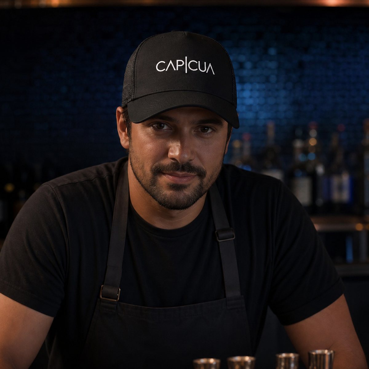 Integrante de barra de frente usando la gorra CAPICÚA con la visera hacia adelante